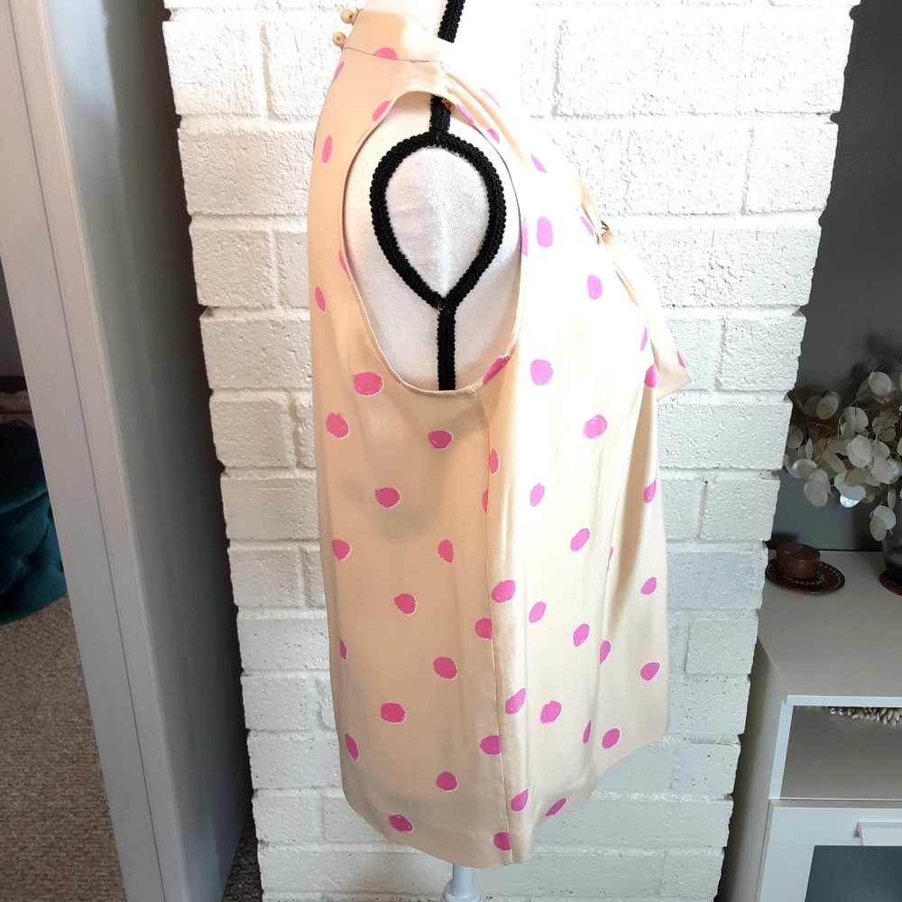 Kate Spade Cream Sleeveless Pink Polka Dot Neck Tie Silk Blend Top - Picture 2 of 9